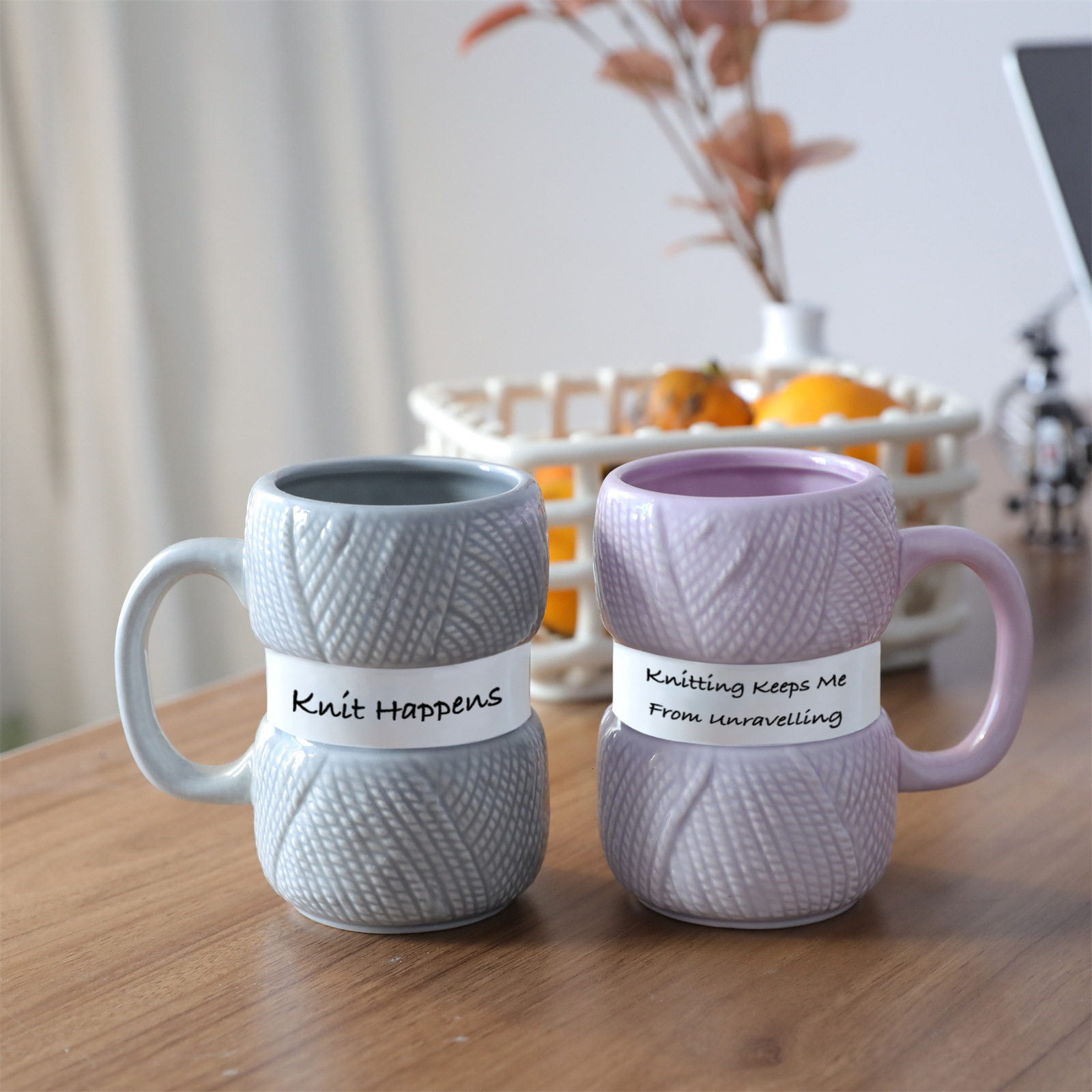 Novelty knitted gift mug colored yarn ball mug or Mothers Day gift 240903
