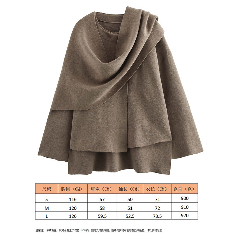 2024 Style Womens Autumn New Asymmetric Scarf Short Loose Knitted Coat Long Sleeve 241114