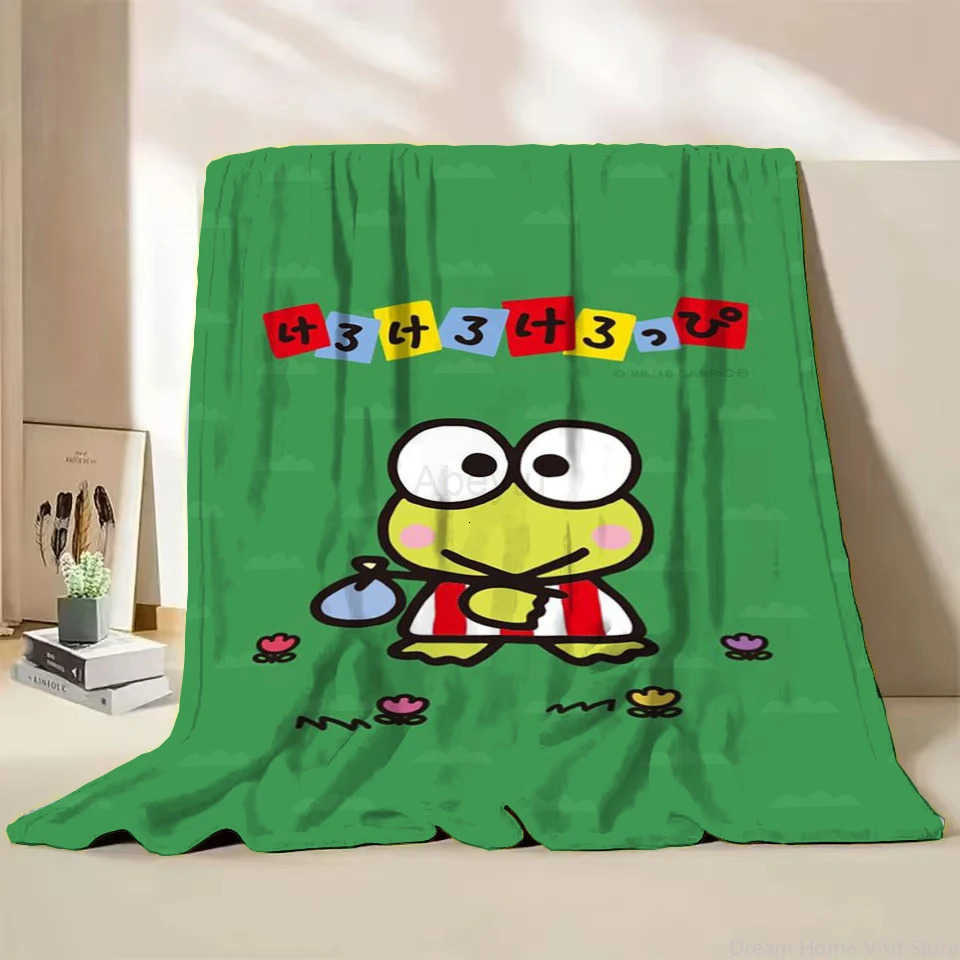 Sanrio Keroppi Summer Winter Children Adult Soft Flannel Blanket Fluffy Baby Kids Plush for Bedroom Travel Office Cover Blankets H251201