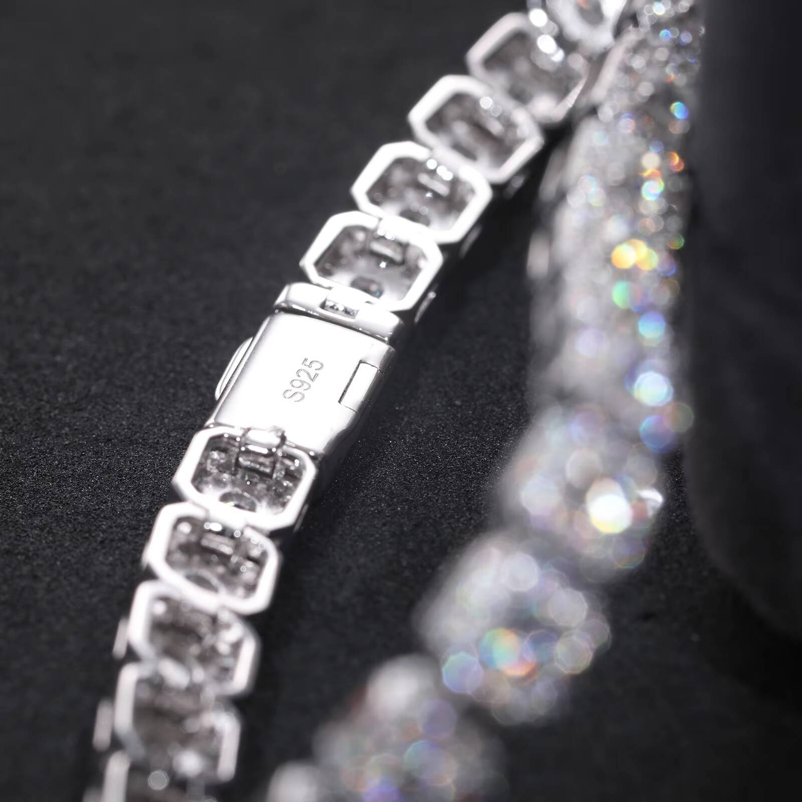 Sparkling 6mm 8mm Moissanite Halo Tennis Bracelet High Quality White Gold Non Fade 925 Sterling Silver Hip Hop Jewelry for Men