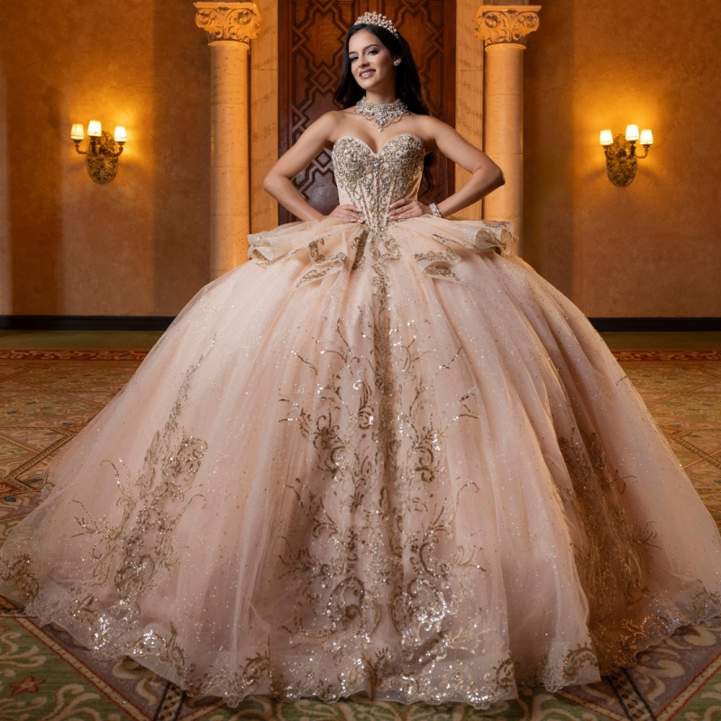 Pink Shiny Quinceanera Dresses Off The Shoulder Gold Applique Lace Beading Crystal Bow Tull Corset Party Birthday Sweet 16 Dress Vestidos 15 De Anos
