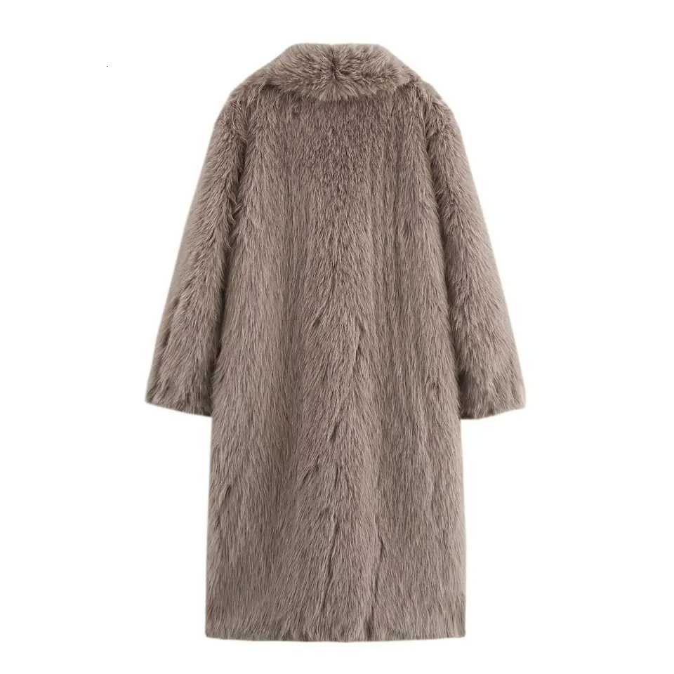 Womens Long Faux Fur Coat Female Long Sleeve Turn-Down Collar Hip Hop Style Elegant Street Fashion Autumn Winter Furry OuterweaT251201