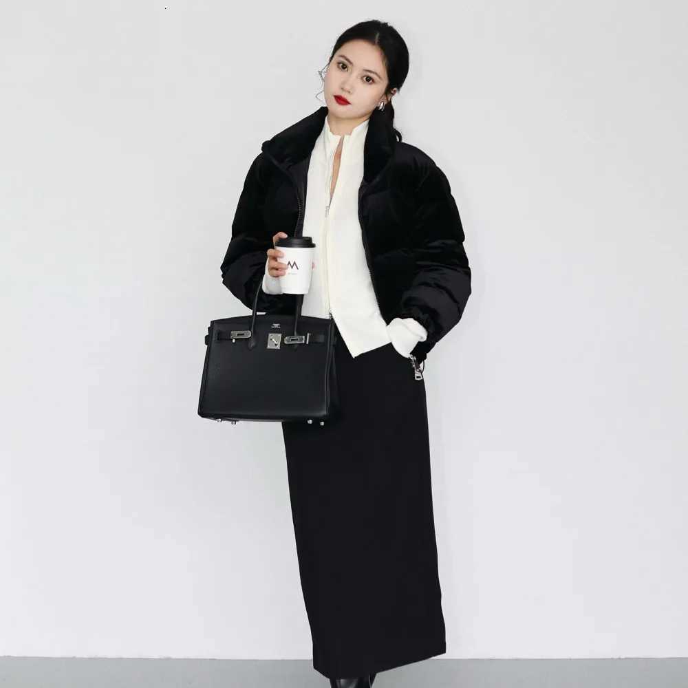 2025 Warm Velvet Down Coat Stand Collar Puffer Jacket Zipper Down Jacket Vintage for Women Trend Luxury Oversize Outerwear ChicT251201