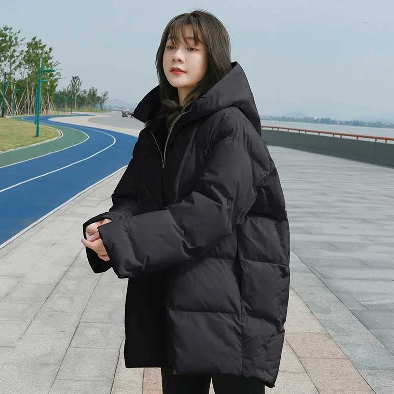 Winter New Style Puffer Jackets Women White Zipper Long Down Jacket Woman Korean Loose Hooded Bubble Coats FemaleT251201