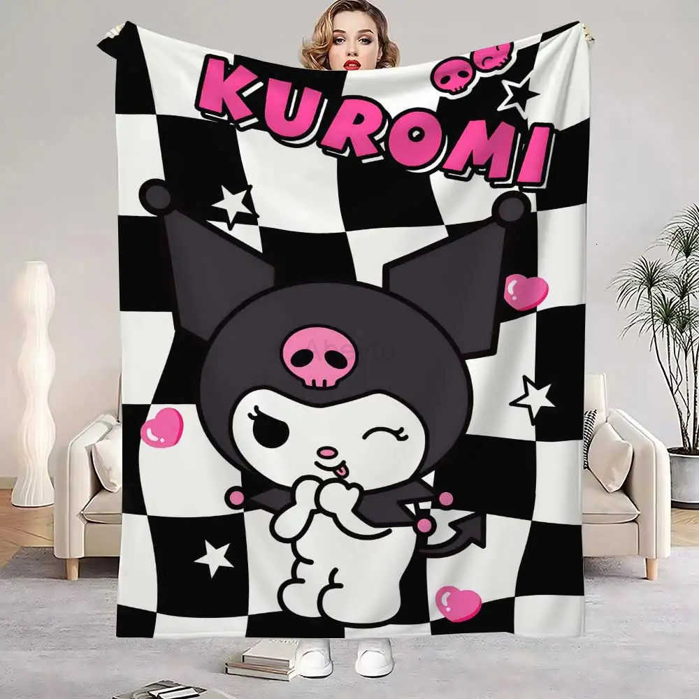 Sanrio Kawaii Kuromis Flannel Blanket for Sofas Luxury Blankets and Throws Fluffy Plaid Home Interior Sofa Throw Knee Soft Nap Bed H251201