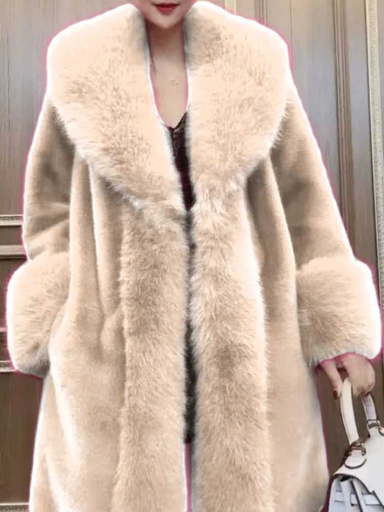 ZMEENNA Womens Long Faux Fur Coat Oversized Collar Trim Cuff Warm Winter Outerwear Elegant Full Sleeve Jacket Black ZM4466T251201