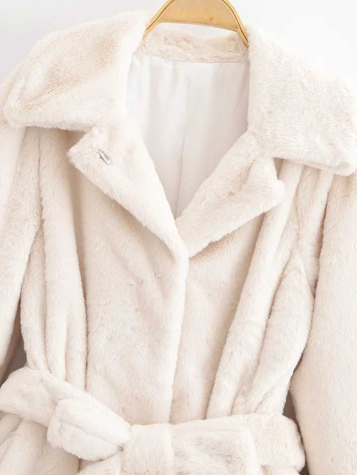 Woman Solid Fur Jacket Coat With Belt Single Breasted Long Sleeve Loose Coat Casual Street Female New Warm Autumn Winter JacketsT251201