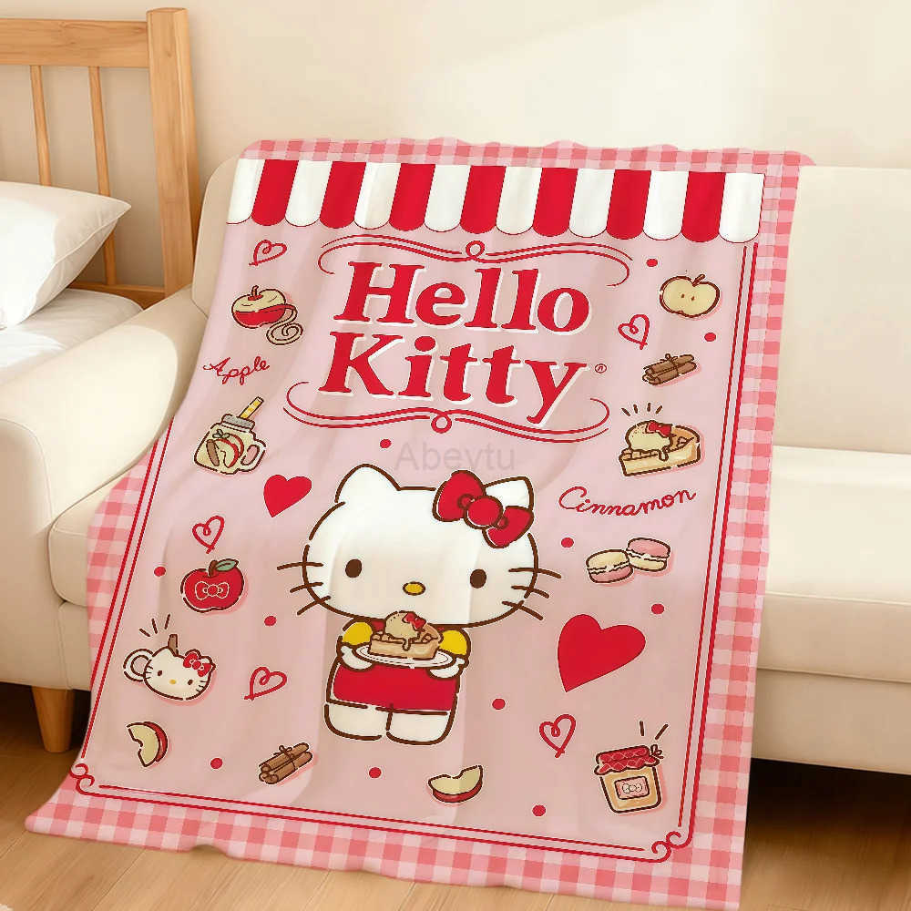 Sanrio Cartoon Art Cute Cat H-HelloKitty Warm Soft Plush Blanket For Sofa Living Room Nap Home Bedroom Travel Gift Flannel Pet HogarSRO H251201