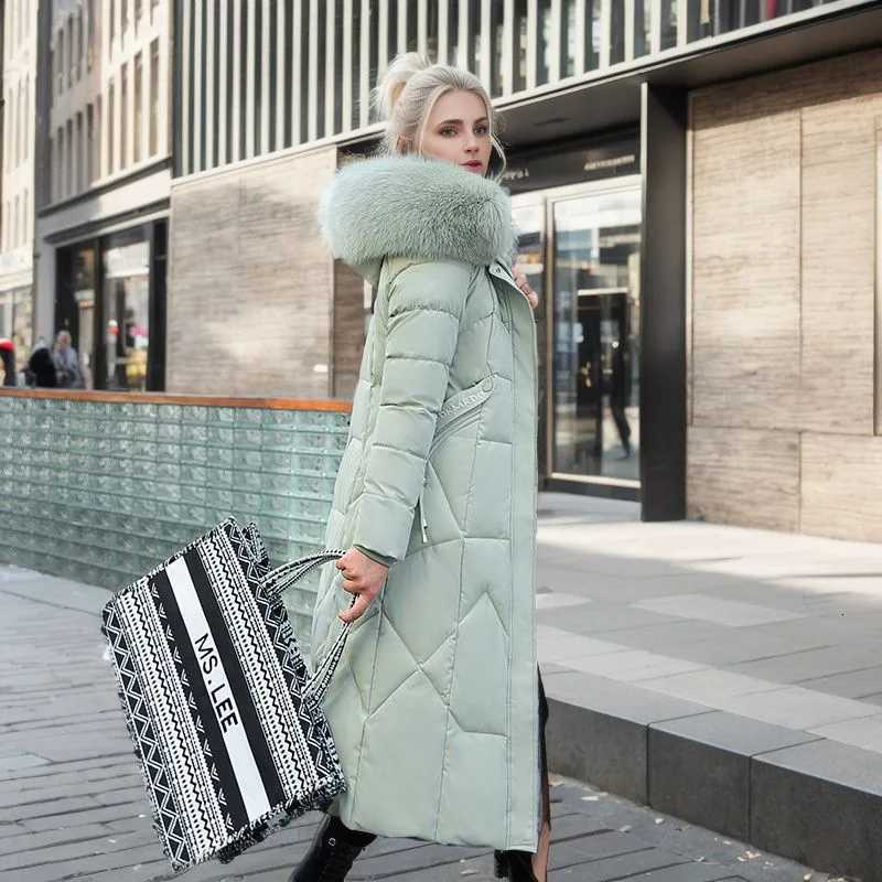 2025 Long Womens Winter Jacket Female Fur Collar Warm Thicken Cotton Jacket Womens Extended Version Pure Color Casual ParkasT251201