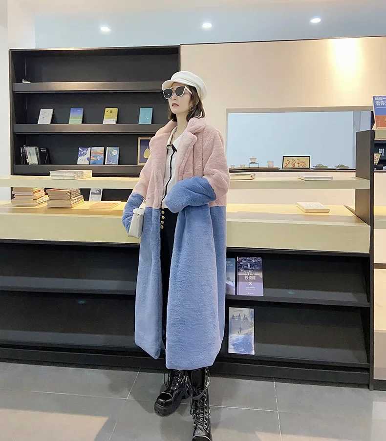 Winter Contrast Faux Fur Coat Women Long Sleeve Thick Warmth Outwears OvercoatAutumn New ClothesT251201