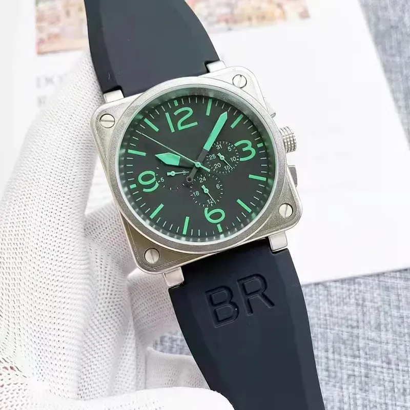 Men Automatic Mechanical Watch 2025Bell Brown Leather Black Rubber Ross Wristwatches Multifunction Six Stitches vm09