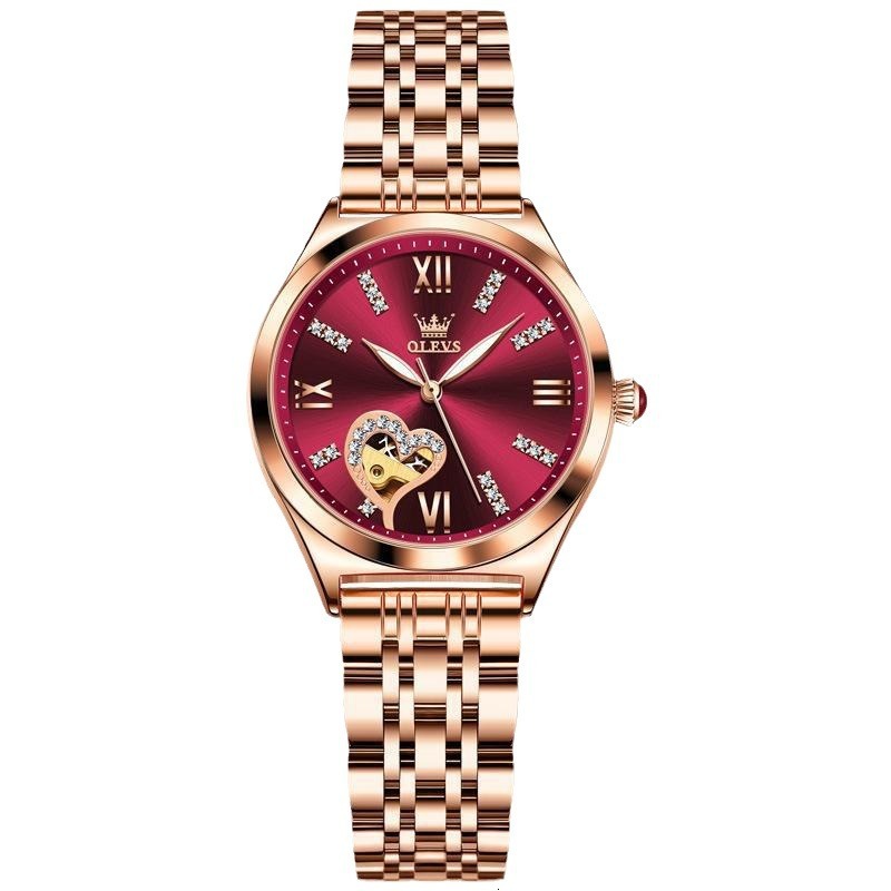 OLEVS Designer Classic Temperament Women's Watch Luxury Stainless Steel Waterproof Mechanical Watch Heart-shaped Diamond Business Watch Free Ship