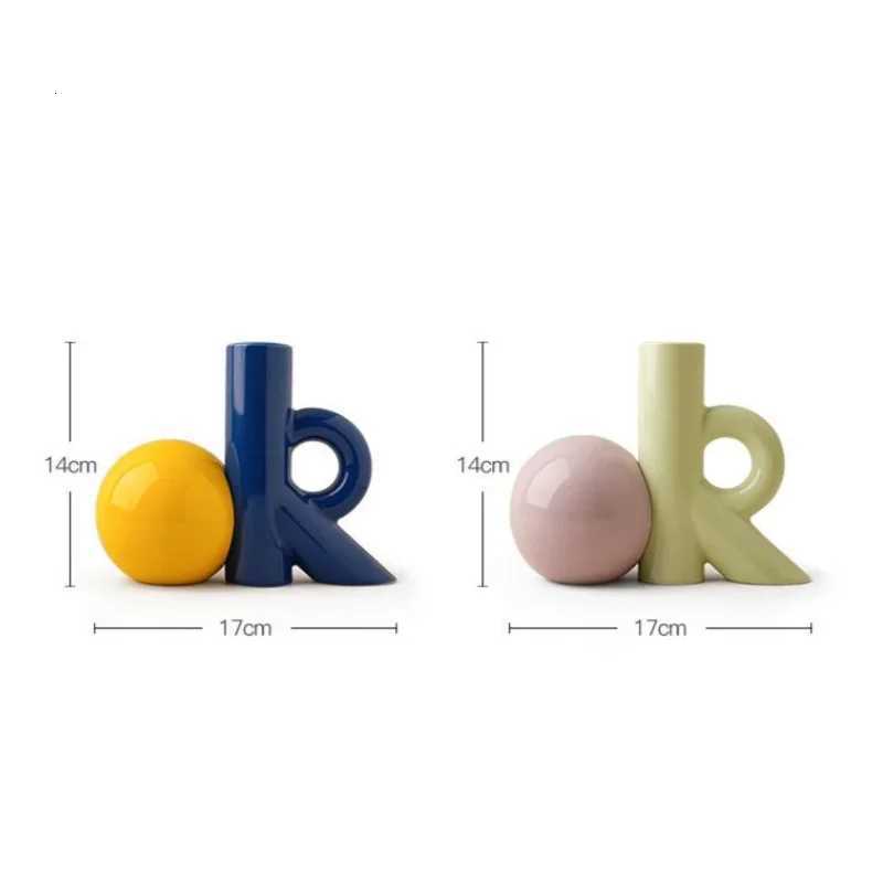 Ceramic Vase OK Letters Cartoon Abstract Cut-out Flower Vase Flower Arrangement Accessories Ceramic Handicraft Ornaments Y251201