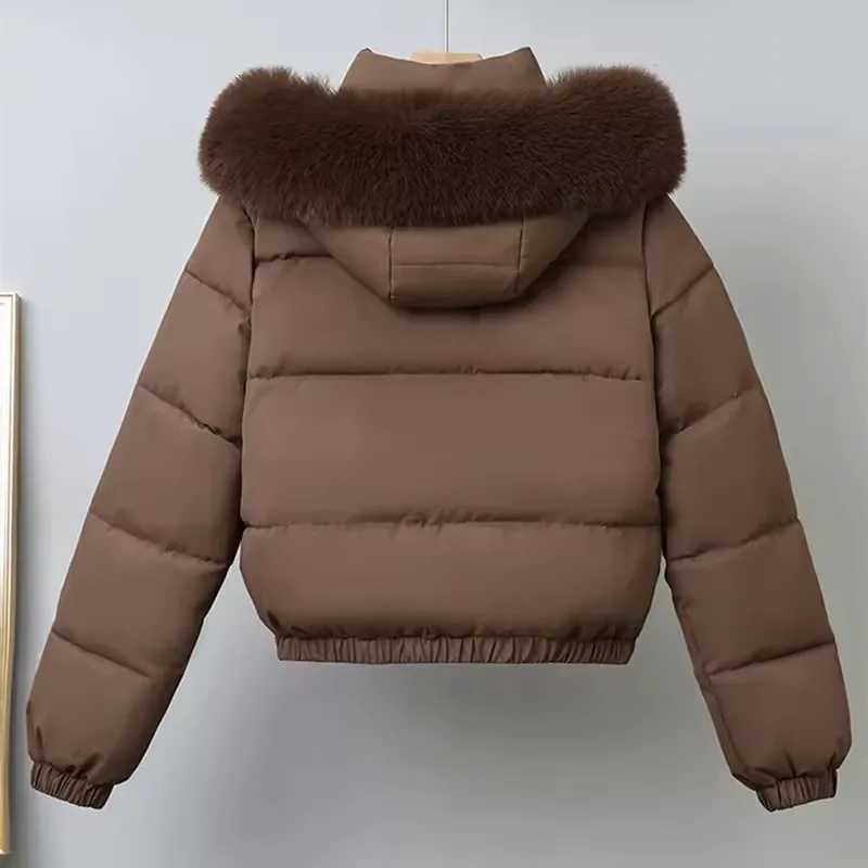 Winter Short Parkas Womens Cotton-padded Clothes Fleece Lining Thicken Warm Outerwear Fur Collar Removable Hooded Quilted CoatT251201