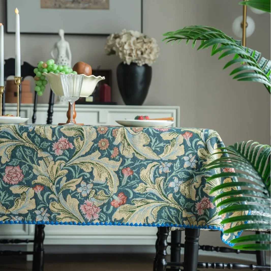 French Retro Colored Flower Table Cloth Tablecloth Rustic Washable Jacquard Rectangular Table Cover For Home Tabletop Decor Y251201