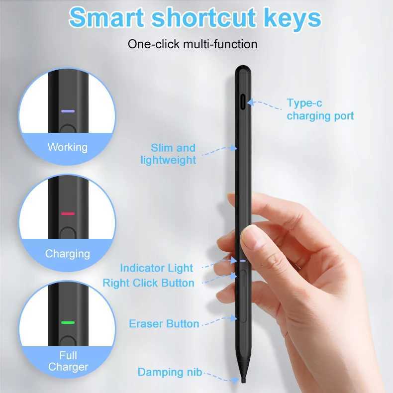 Stylus Pen for Surface 4096 Pressure Sensitivity USB-C Charging for Surface Pro 8 7 6 5 4 3 X/Laptop/Go 4 3 2 1Stu C251201
