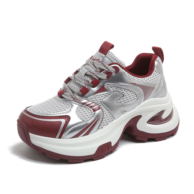 Free Shipping Spring New Design Thick Sole Women's Sports Shoes Fashion Mesh Breathable Casual Shoes Black Red Size 35-40
