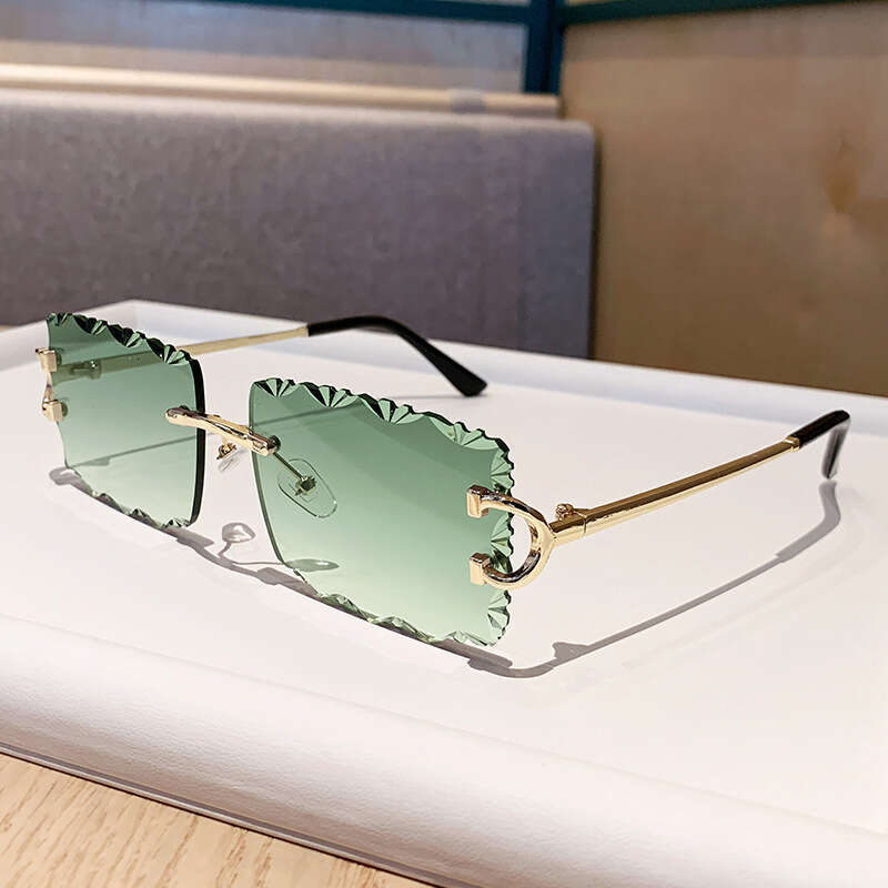 Designer Cross-Border New Sunglasses Metal Frame Tooth Pattern Lens Square Rimless Unisex Big Brand Flat Glasses