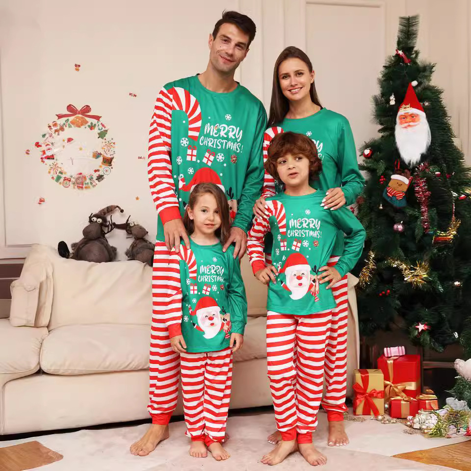 Christmas Pajamas Family Matching Outfits Adult And Kids Pyjamas Santa TopsStripe Pants Xmas Sleepwear Baby Boy Girls Romper 241028
