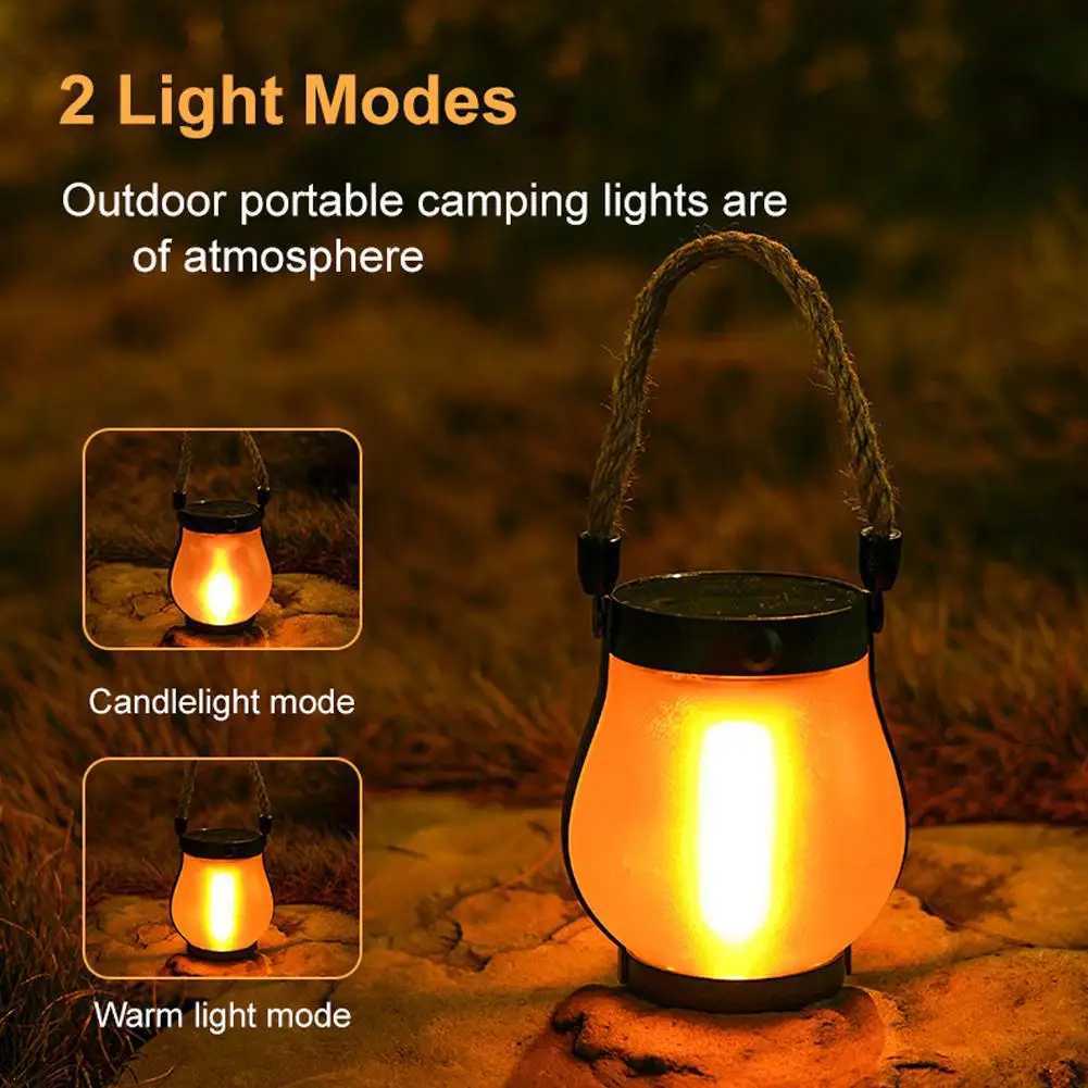 Solar Lanterns Outdoor Waterproof With Realistic Flickering Flame Dual Charging USB/Solar For Yard Patio Garden Porch Decor M251201