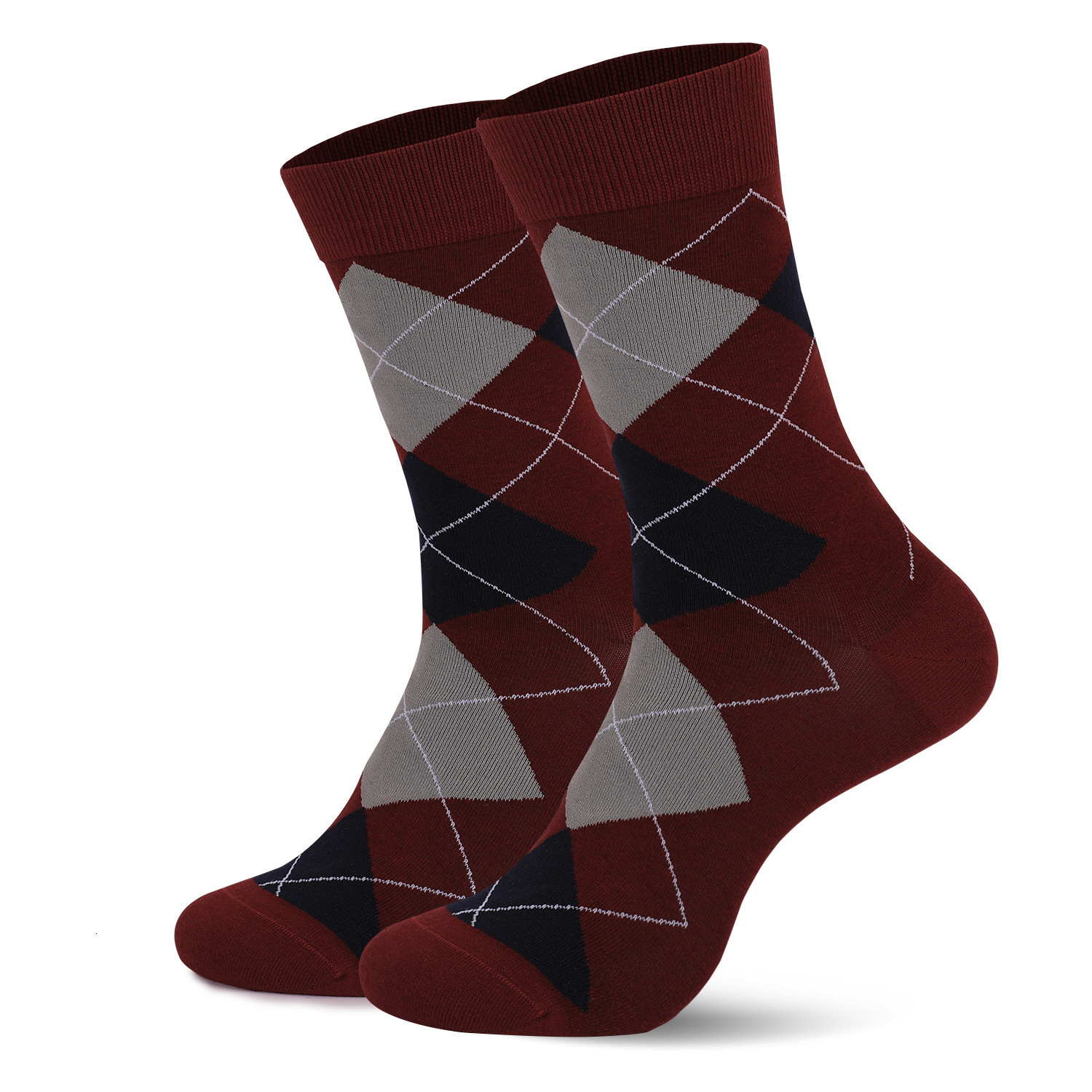 New Mens Business Mid-Calf Socks British Style Diamond Pattern Commuter Socks Office Mens Thickened