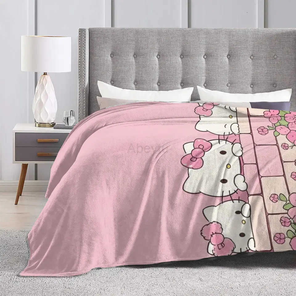 Sanrio Hellos Kittys Flannel Blanket Winter Super Warm Throw Blanket for Students Home Decor Pattern Bedspread Sofa Bed Cover H251201