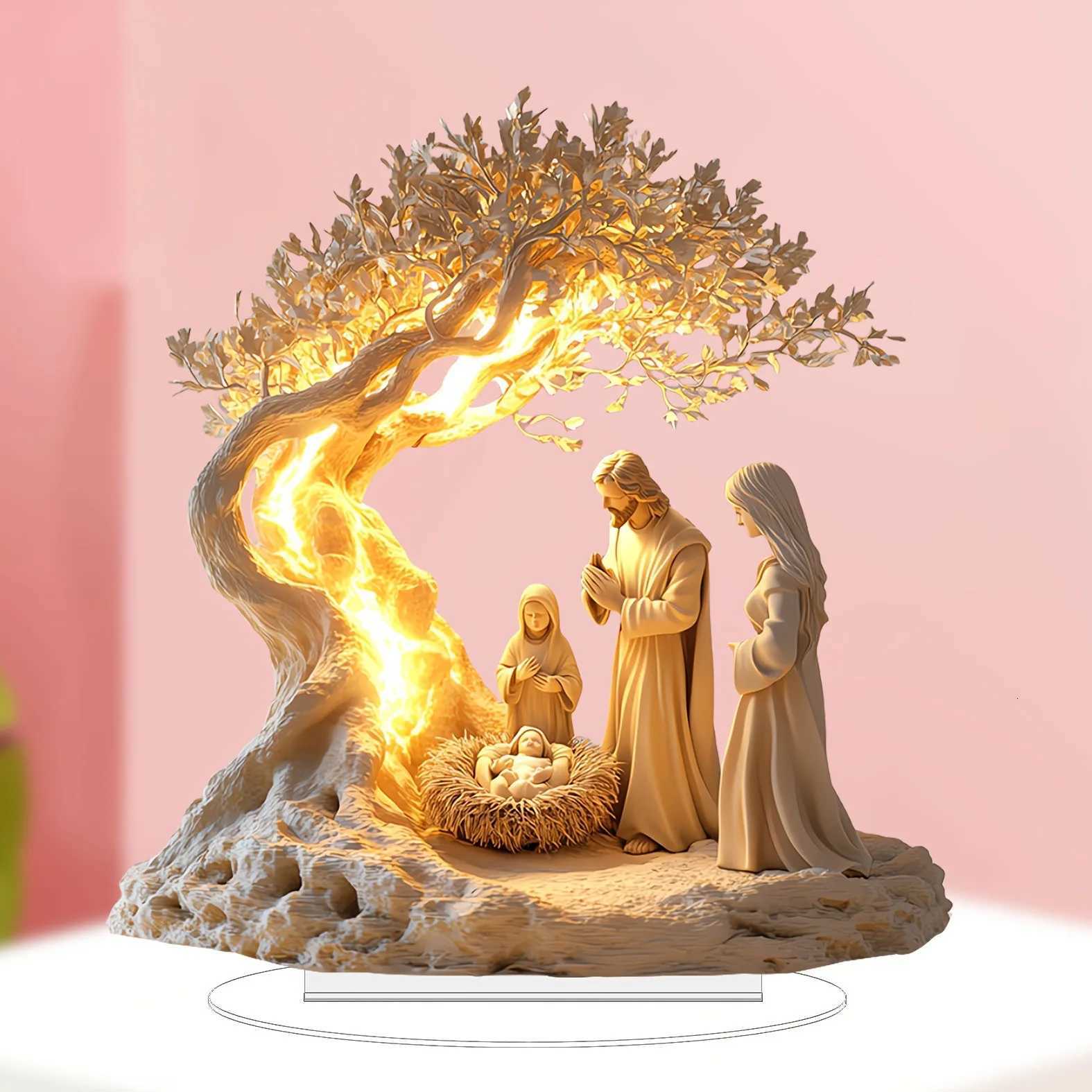 Y Acrylic Jesus/Tree of Life Wall Art - Spiritual Desktop Decor for Nursery/Wedding Blessings 2D Laser-Cut Ornament H251129