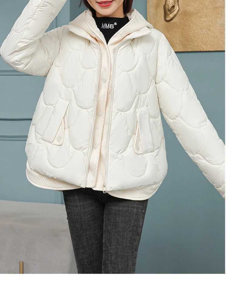 Hooded Parka Fake Two-Piece Down Cotton Clothes Womens New Short Corrugated Burr Thick Warm Cotton-Padded Jacket OutCoat LadyT251201