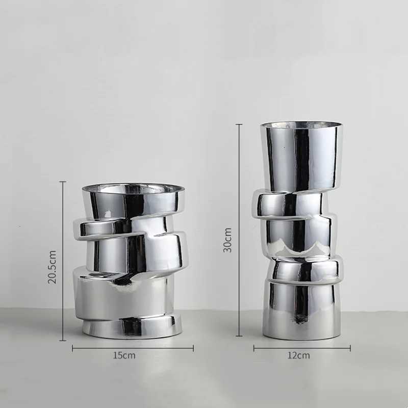 Silver Vase Geetry Twist Shape Displacement Section Hydroponics Flower Pots Terrarium Decoration Accessories Vases Pots Y251201