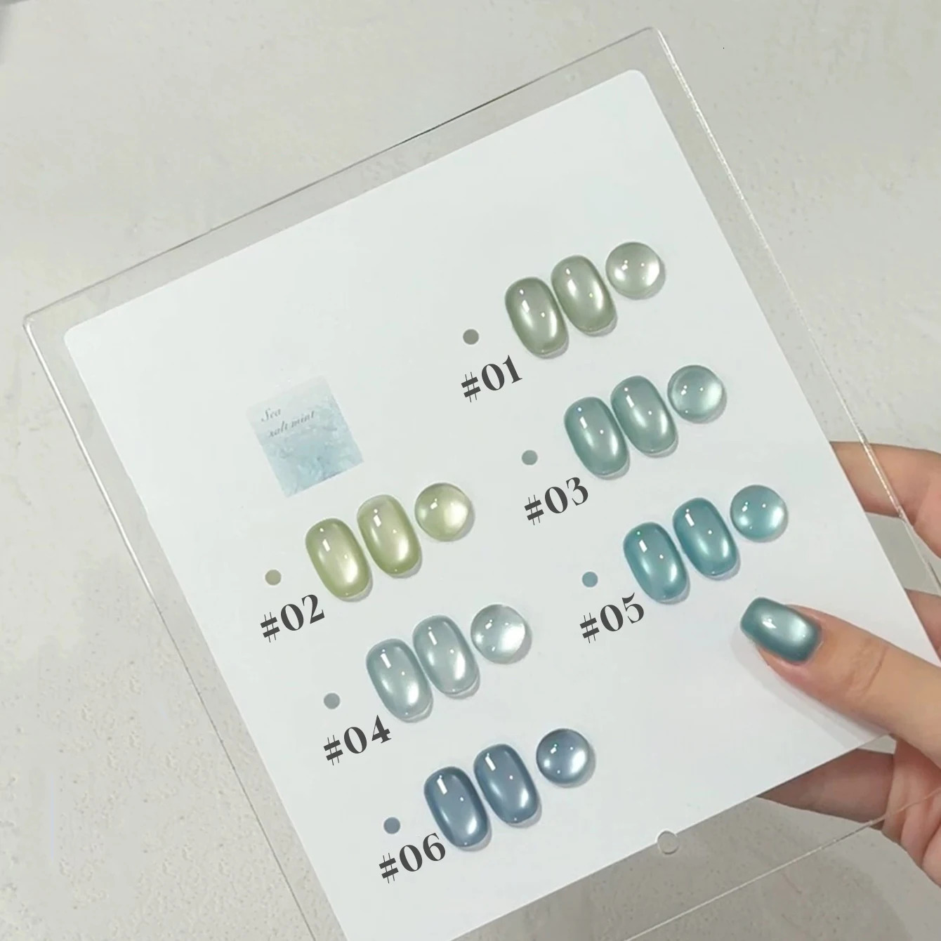12ML 110pcs Summer Sea Salt Mint Series Blue Green Glass Bead Cat Eye Magnetic Gel Nail Polish Halloween Nails 251114
