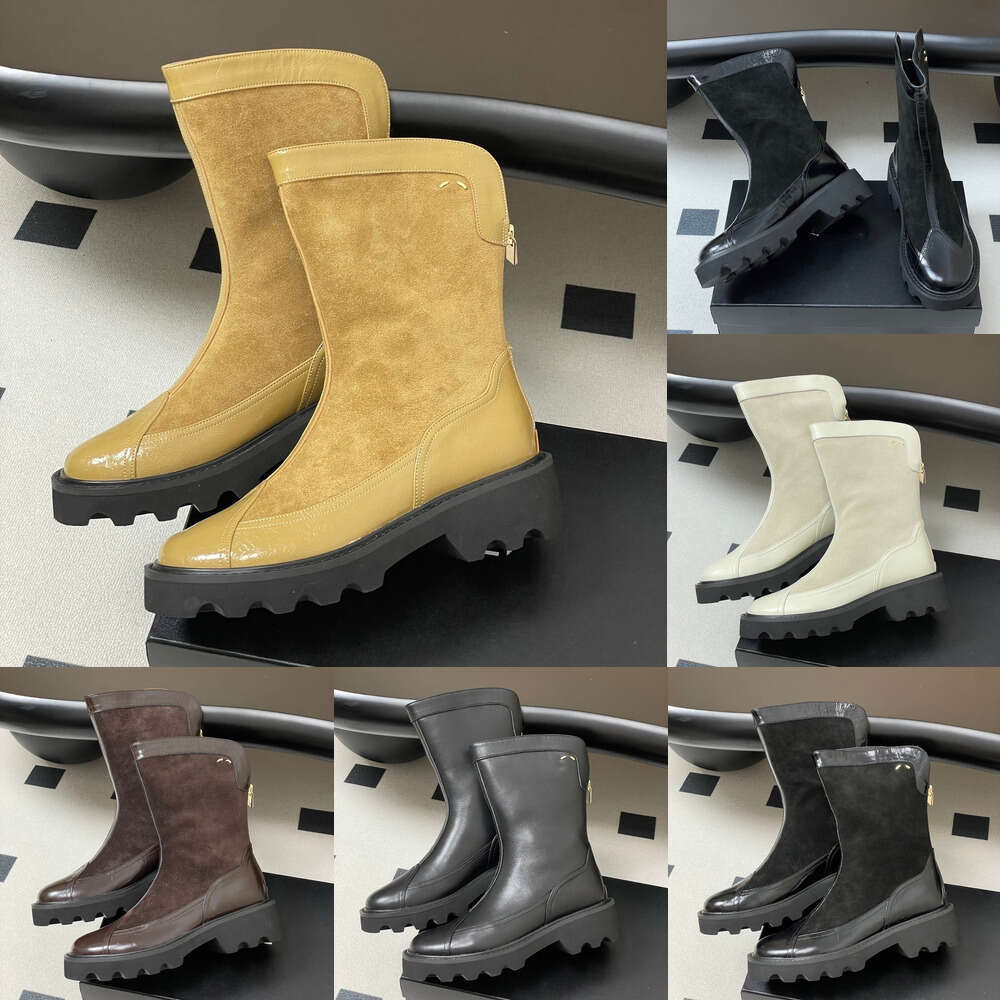 Womens designer ankle Patent Leather Suede Fashion Half Boots Luxury booties Cowhide leather combat boots Mirror quality Martin boots hiking Platform work shoes