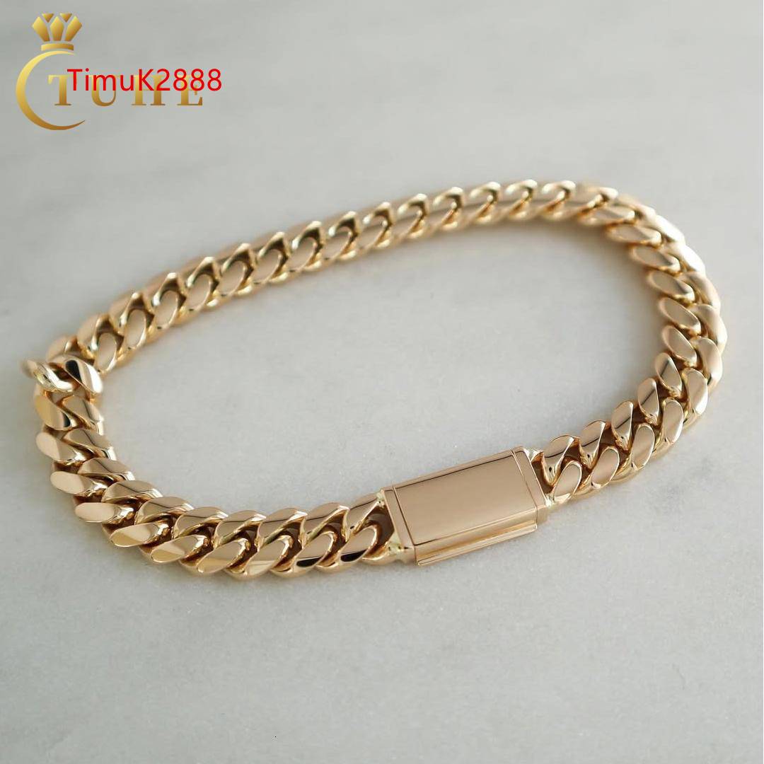 Fine Jewelry Handmade 6mm-10mm 14K 18K White Gold 925 Sterling Silver Plain Sleek Lock Solid Miami Cuban Link Bracelet for Men
