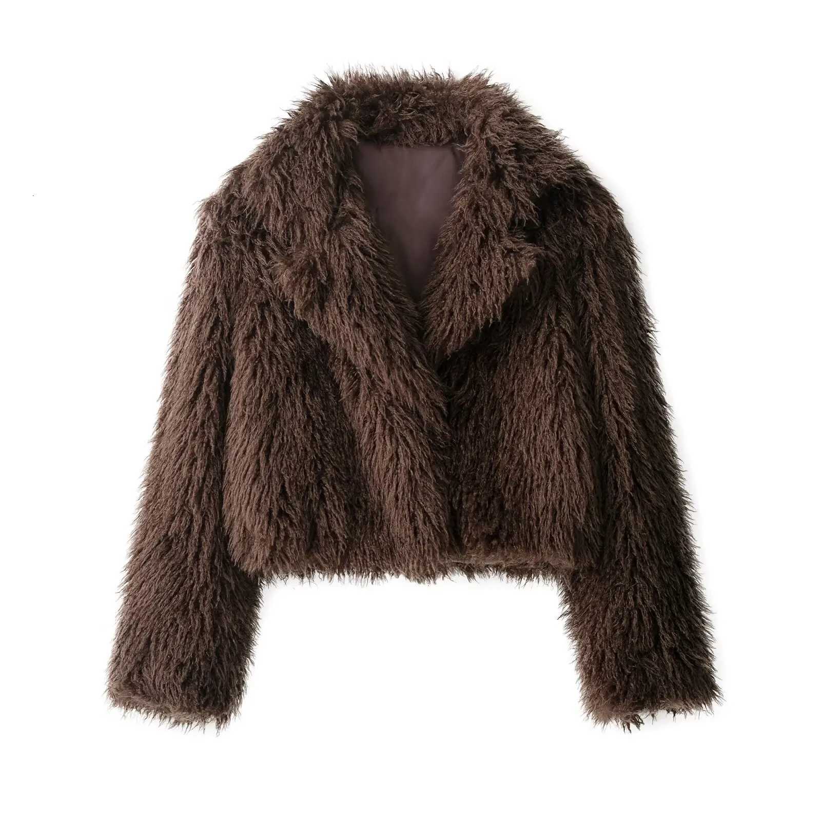 Women Elegant Faux Fur Coat Warm Fluffy Loose Long Sleeve Lapel Jacket Autumn Winter Fashion High Street Lady OuterwearT251201