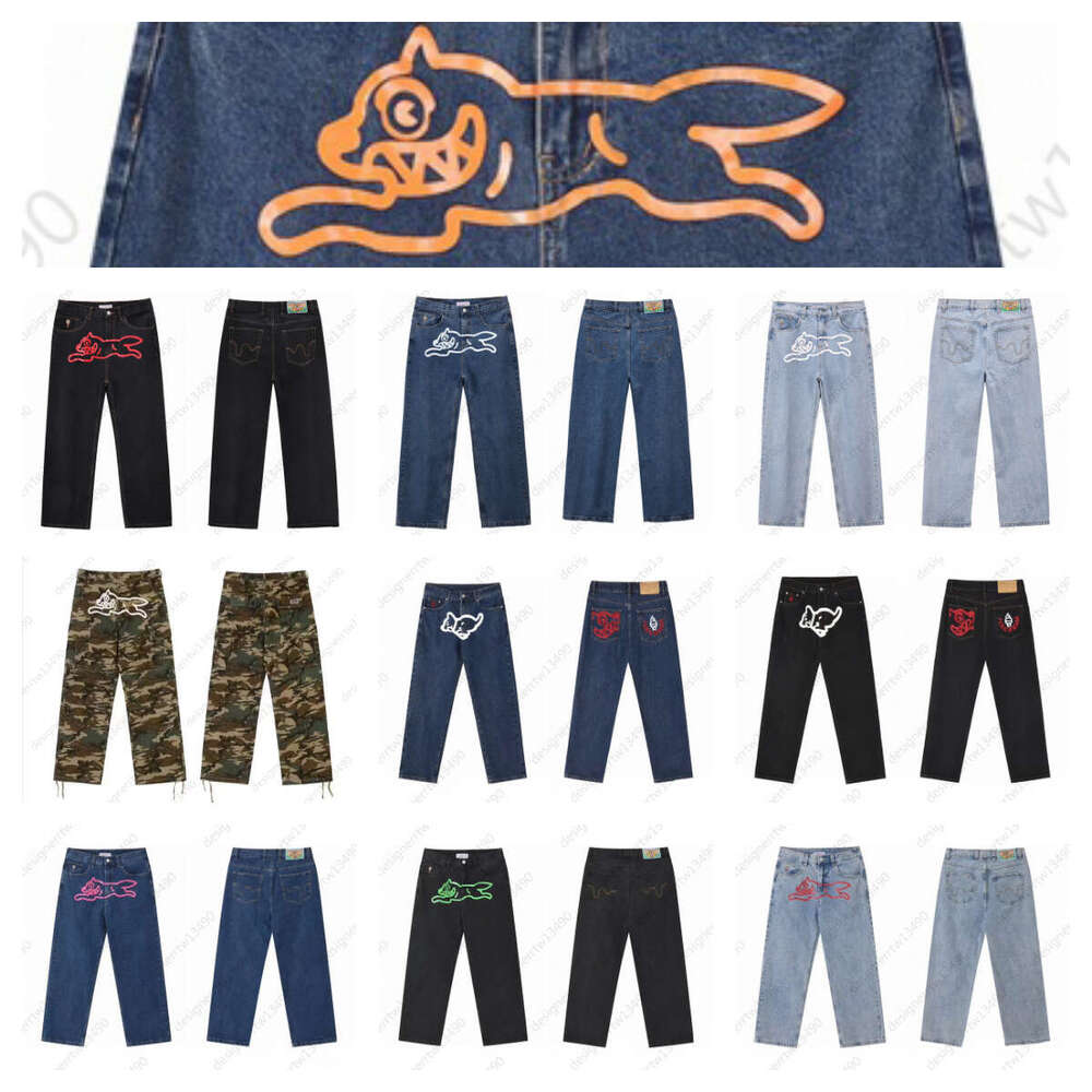 icecream Baggy jeans for mens designer jeans quality street pants trendy BBC Flying Dog Pattern Print Hip Hop Vintage y2k jean