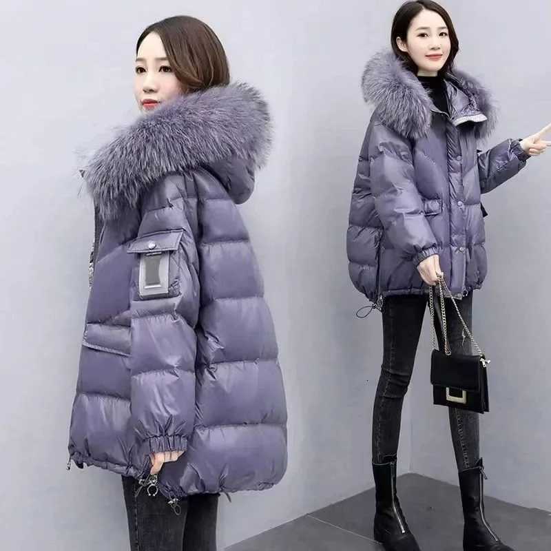 2025 Winter New Warm Down Cotton Jacket With Large Fur collar Hooded Coat Loose Women Thicken Parker Puffer Overcoat Casual wearT251201