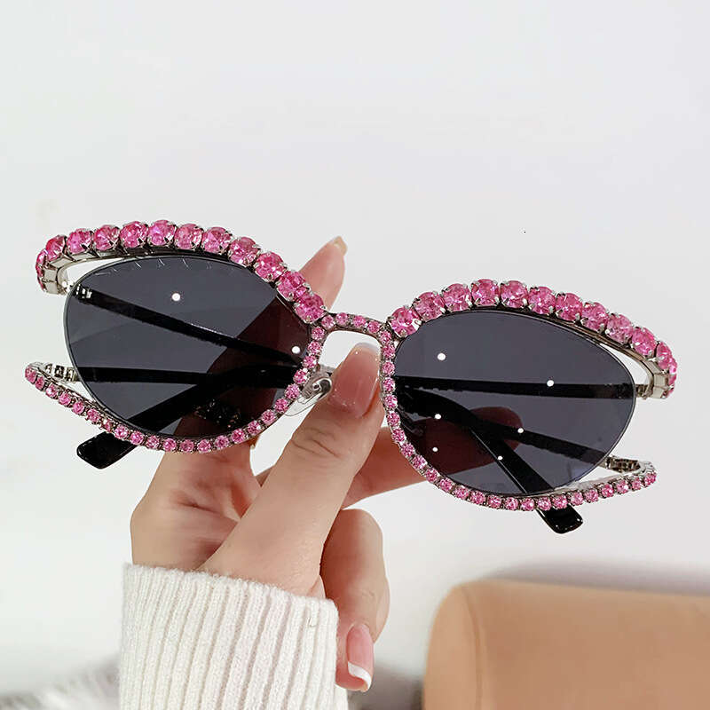 Foreign Trade Cross-Border Cat Eye Shaped European and American Street Style Glasses Internet Celebrity Model Personality Color Diamond Sunglasses for