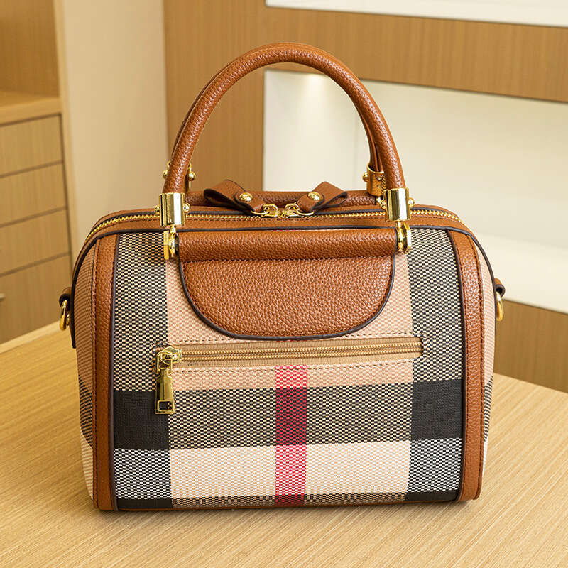 2024 New Brand Plaid Texture Canvas Cross-border Genuine Leather Women's Crossbody Handbag Pillow Bag
