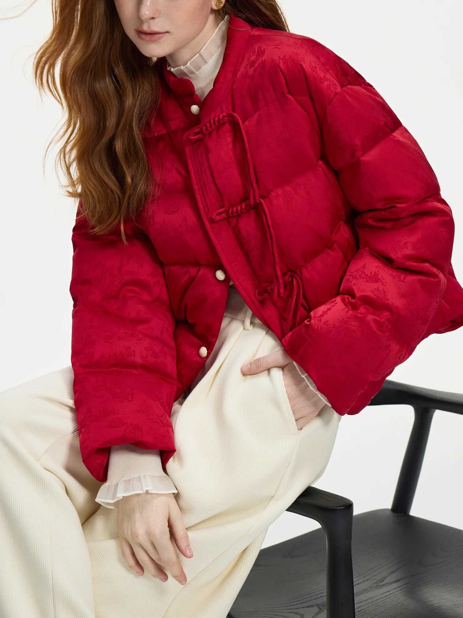 FSLE 1152G Filling Amount Stand-up Collar New Chinese Style Down Coat For Women 2024 New Jacquard Warm Casual Jacket 24FS14068T251201