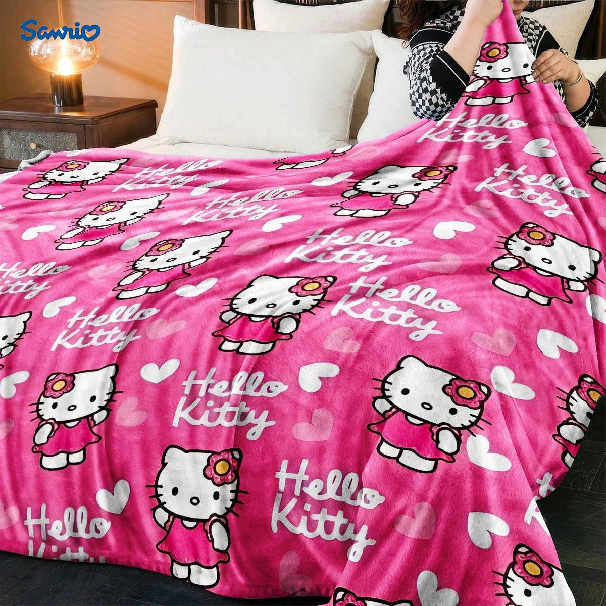 Sanrio JIT Hello Kitty Pink Blanket Cute Cartoon Printed for Bedroom Living Room Decorative Cozy Soft Durable High Quality for Bedding H251201