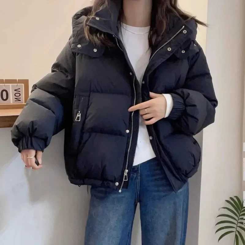 Down cotton jacket womens autumn and winter short 2025 Korean version loose cotton jacket hooded warm casual jacketT251201