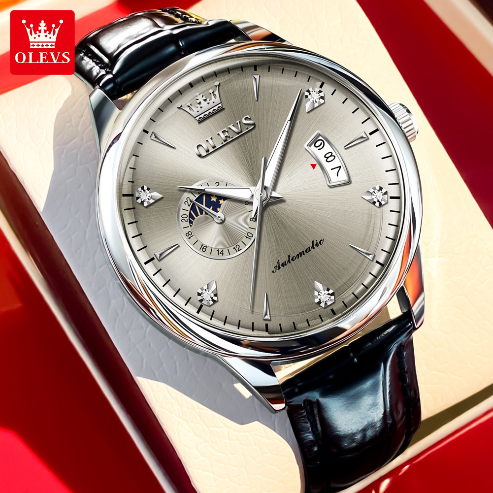 OLEVS Designer Luxury Outdoor Men's Watches Fully Automatic Mechanical Watches Sun Moon Star Glow Waterproof Business Watches Free Shipping Whole