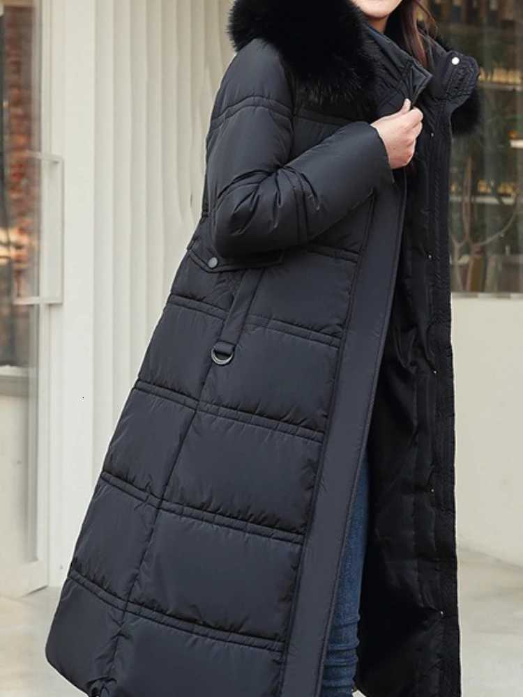 New in Winter New Down Cotton Parkas Jacket Womens X-Long Faux Fur Collar Padded Jacket Thick Loose Large Size Padded JacketT251201