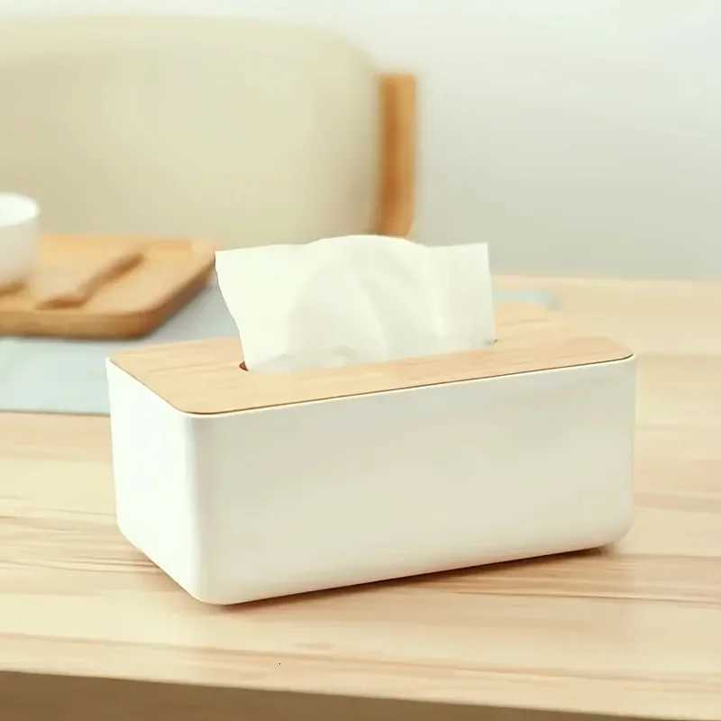 Wood Grain Tissue Box with Lid - Waterproof Bathro Organizer Plastic Cover for Countertop Vanity Off Space Saving H251201