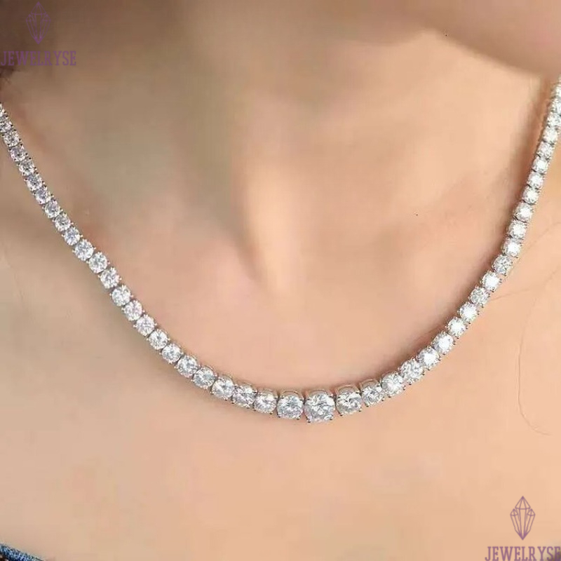 AAA Gems White Gold Vermeil Graduated Size 3.5mm VVS Moissanite Dia Tennis Chain Necklace for Women Fine Craftsmanship Precise Setting of Moissanite S