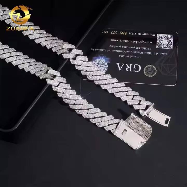 Cheapest Price Promotion 15mm Men Necklace Custom Clasp Iced Out Moissanite Solid 925 Silver Hip Hop Jewelry Cuban Link Chain