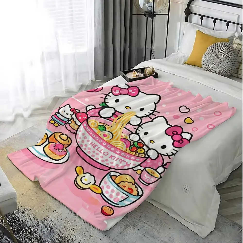 Sanrio Fluffy Soft Blankets for Winter Kawaii Cat Hellos Personalized Blanket School Microfiber Bedding Home Interior Bed Throw Sofa H251201