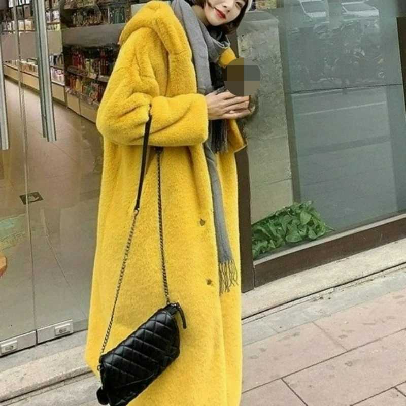 Faux Fur Coat for Women 2026 New Winter Style Faux Mink Mid-length Slimming Rabbit Fur Knee-length Fleece CoatT251201