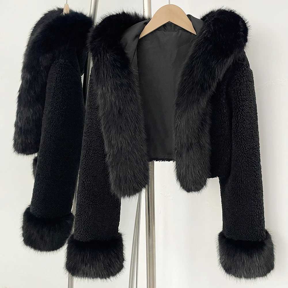 Fake Fur Coat Autumn Lamb Fur Jacket Eco-friendly Female Warm Thick Faux Fur Artificial Winter Clothing Women Hooded Short CoatT251201