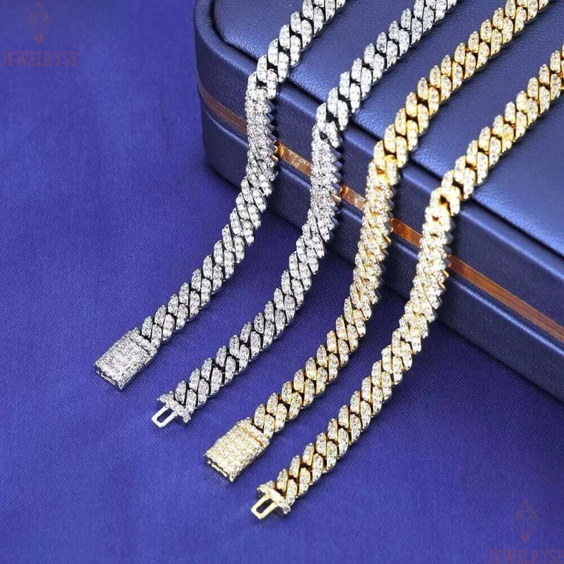 NUOYA High Quality 6MM VVS Moissanite Link Hip Hop Jewelry Women White Gold Cuban Chain Necklace for Gift