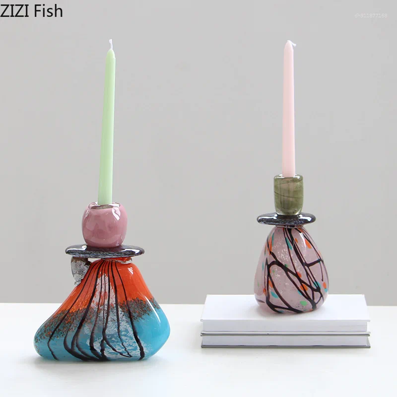 Candle Holders Mottled Painted Glass Holder Creative Ornaments Candlestick Table Decoration Candelabrum Wax Melt Burner Aroma XJ260305